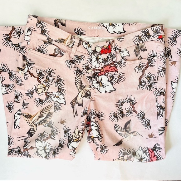 CAMBIO Lillian Cropped Blush Pink Floral Fauna Print Jeans 12 - Picture 5 of 11